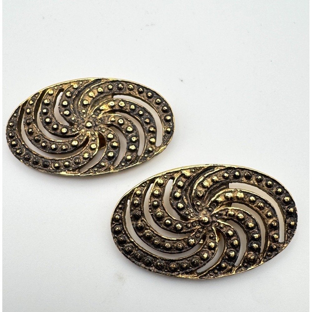 Vintage French Dress Clips Pair Gold Tone Oval Shoe Clip Swirl Made in France